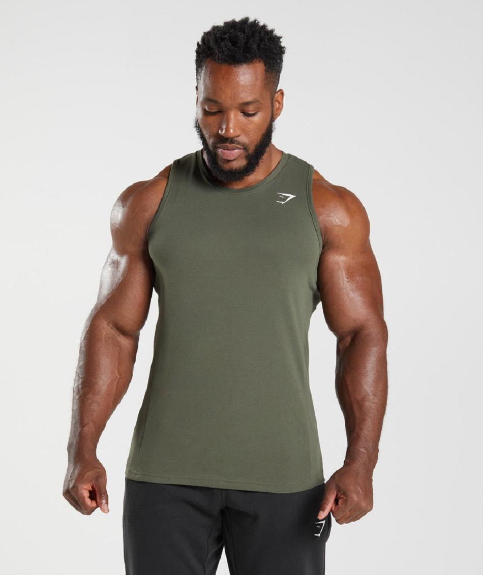 Camiseta Tirantes Gymshark React Hombre Verde Oliva | CO 3162OKI